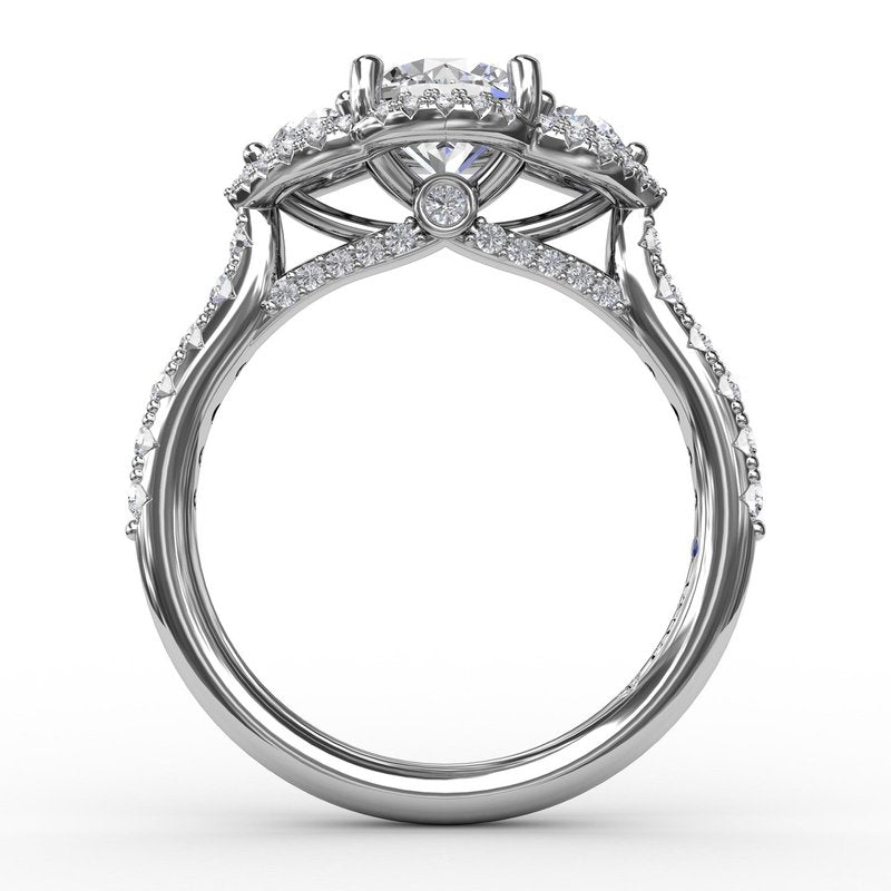 Three-Stone Round Diamond Halo Engagement Ring S3217 - TBird