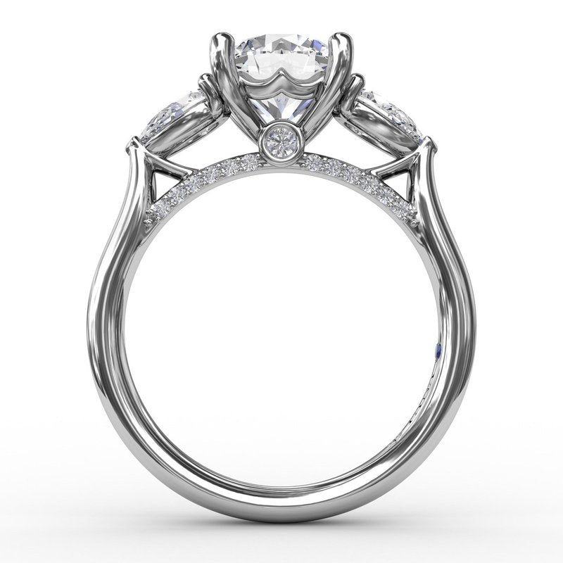 Classic Three-Stone Engagement Ring With Pear-Shape Side Diamonds S3226 - TBird