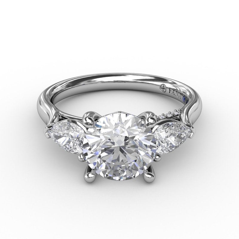Classic Three-Stone Engagement Ring With Pear-Shape Side Diamonds S3226 - TBird