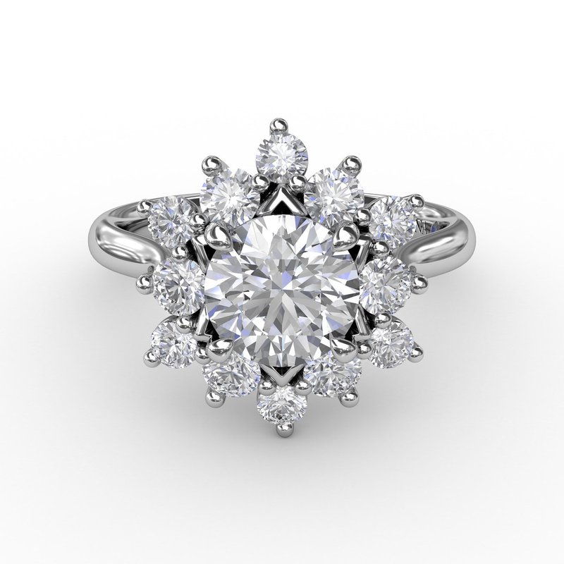 Contemporary Floral Halo Diamond Engagement Ring S3233 - TBird