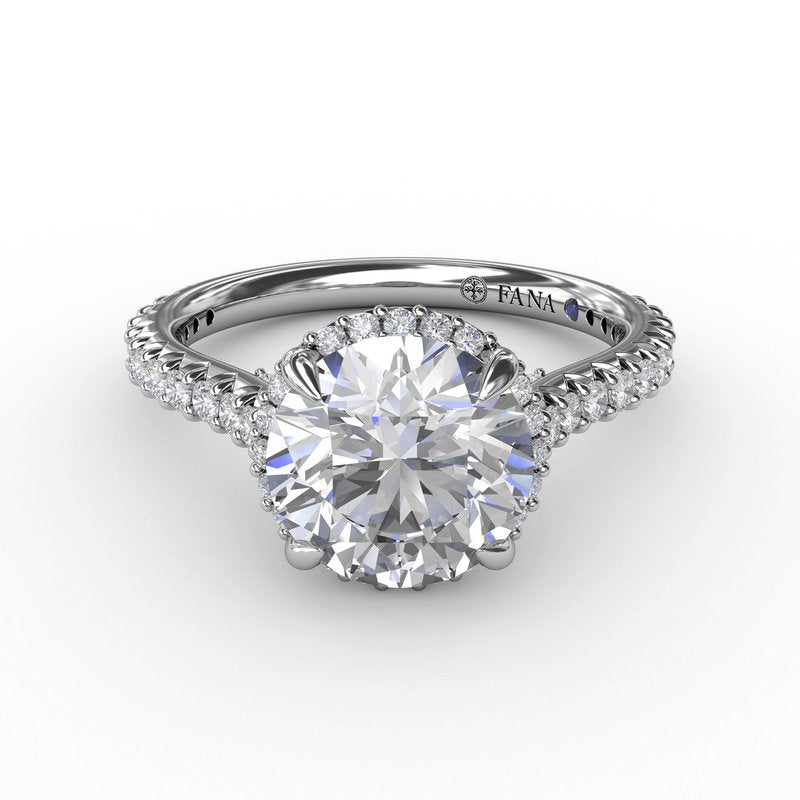Contemporary Round Diamond Halo Engagement Ring With Geometric Details S3265 - TBird