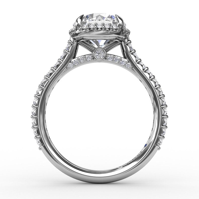 Contemporary Round Diamond Halo Engagement Ring With Geometric Details S3265 - TBird