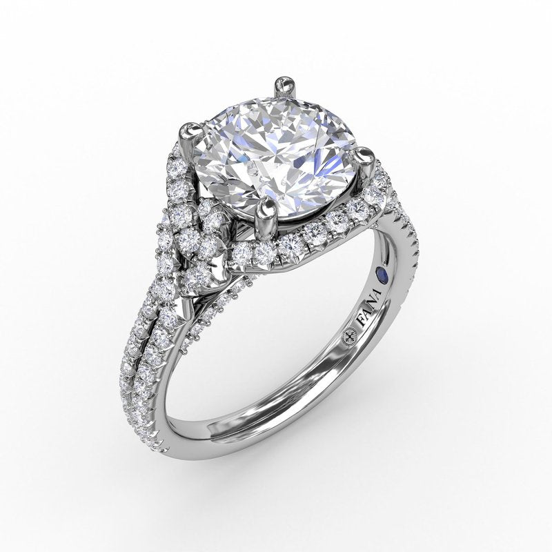 Contemporary Round Diamond Halo Engagement Ring With Couture Details S3268 - TBird