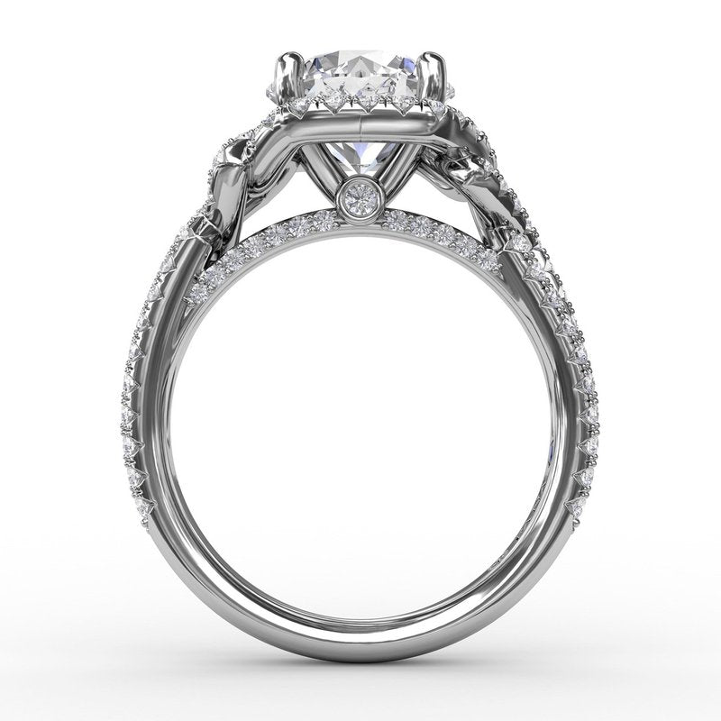 Contemporary Round Diamond Halo Engagement Ring With Couture Details S3268 - TBird