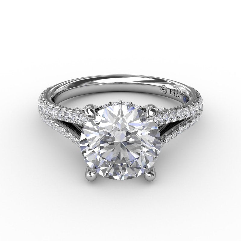 Classic Hidden Halo Round Diamond Solitaire Engagement Ring With Split-Diamond Shank S3273 - TBird