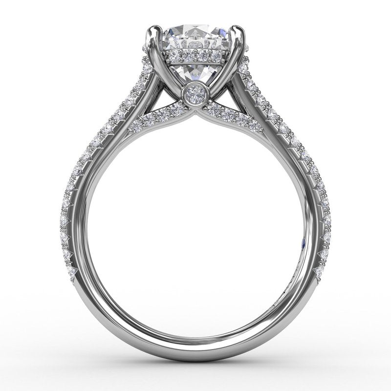 Classic Hidden Halo Round Diamond Solitaire Engagement Ring With Split-Diamond Shank S3273 - TBird