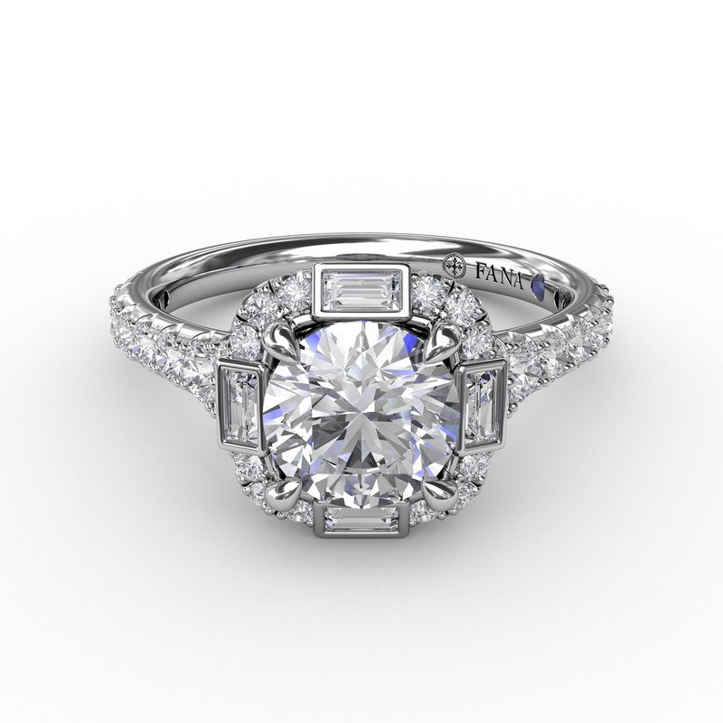 Cushion Shaped Diamond Halo Engagement Ring With Baguettes S3286 - TBird