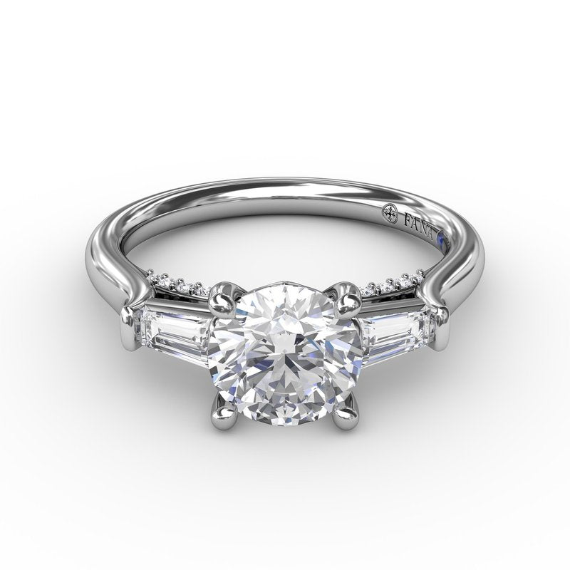 Three-Stone Round Diamond Engagement Ring With Bezel-Set Baguettes S3295 - TBird
