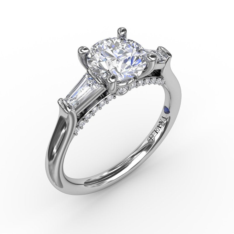 Three-Stone Round Diamond Engagement Ring With Bezel-Set Baguettes S3295 - TBird