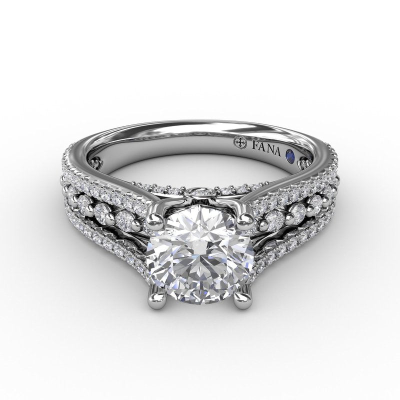 Round Diamond Engagement Ring With Triple-Row Diamond Band S3316 - TBird