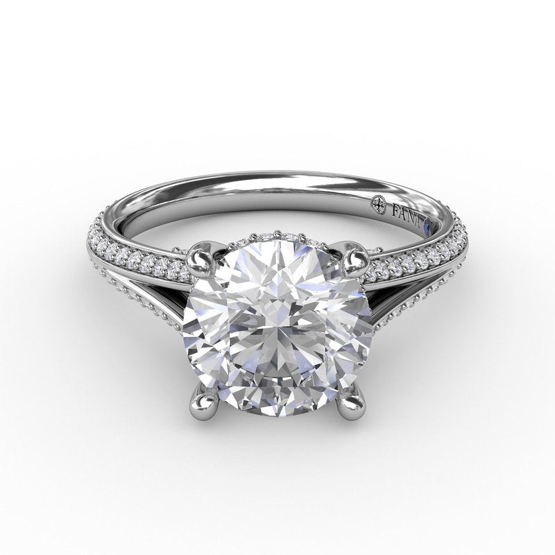 Contemporary Solitaire Diamond Engagement Ring With Split-Shank Diamond Band S3323 - TBird