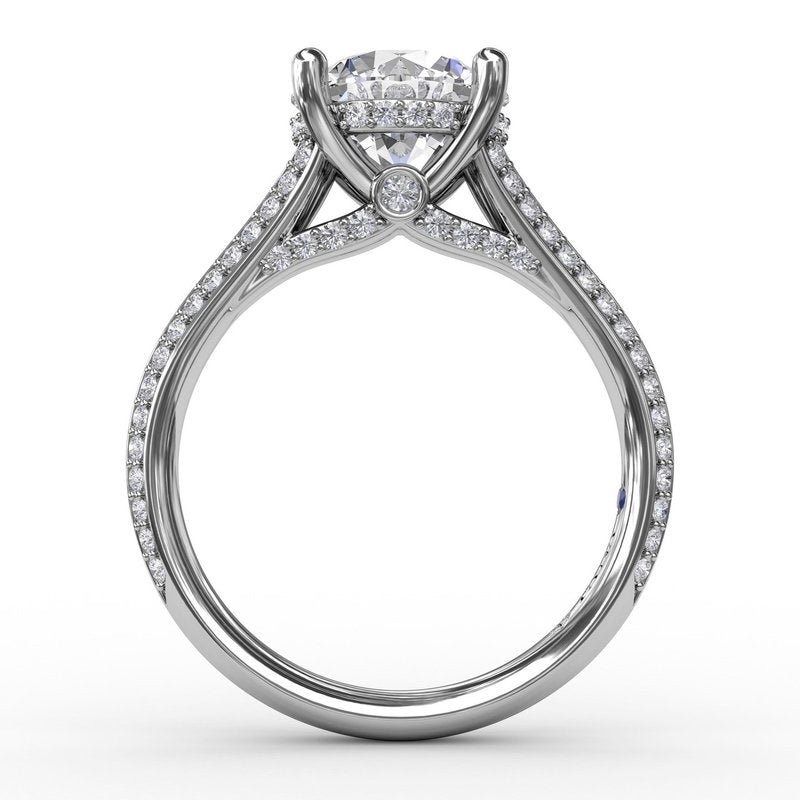 Contemporary Solitaire Diamond Engagement Ring With Split-Shank Diamond Band S3323 - TBird