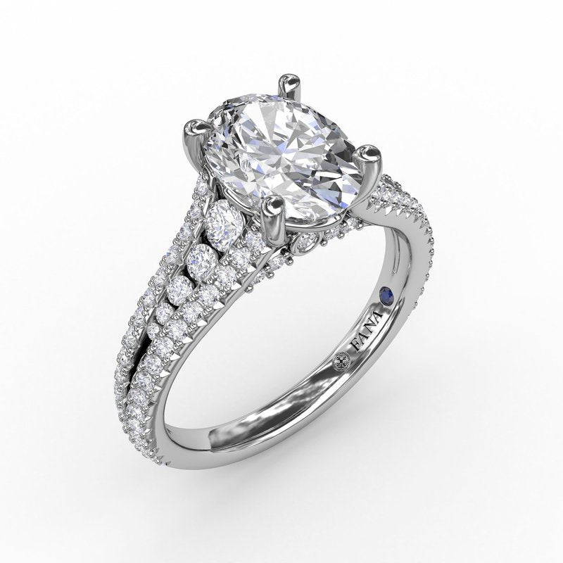 Oval Diamond Solitaire Engagement Ring With Triple-Row Tapered Diamond Band S3325 - TBird