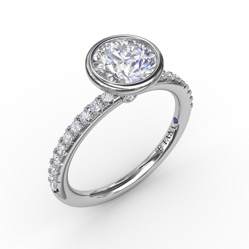 Contemporary Bezel-Set Round Diamond Solitaire Engagement Ring With Diamond Band S3342 - TBird