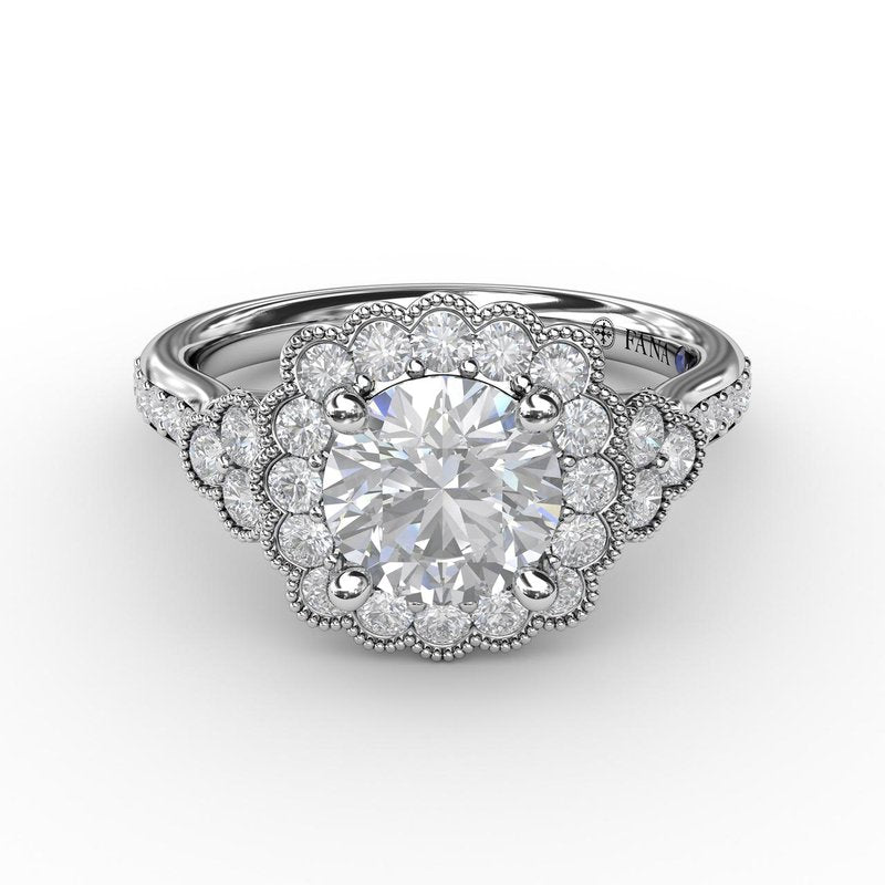 Floral Halo With Diamond Accents Engagement Ring S3563 - TBird