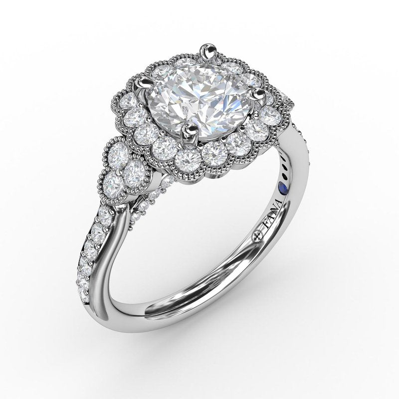 Floral Halo With Diamond Accents Engagement Ring S3563 - TBird