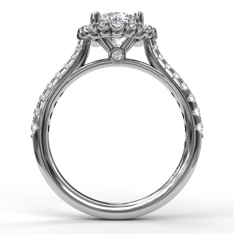 Round Cut Engagement Ring With Scalloped Halo S3723 - TBird