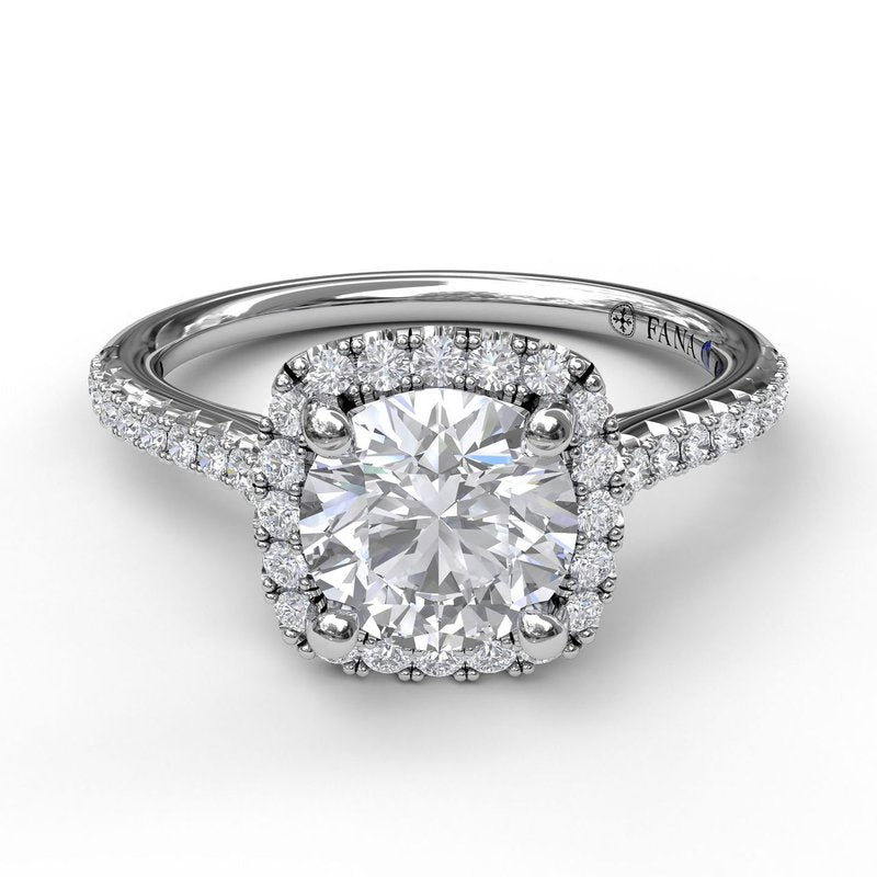 Delicate Cushion Halo Engagement Ring With Pave Shank S3790 - TBird