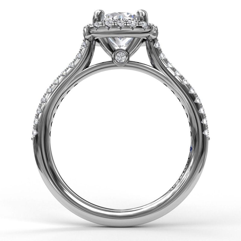 Delicate Cushion Halo Engagement Ring With Pave Shank S3790 - TBird