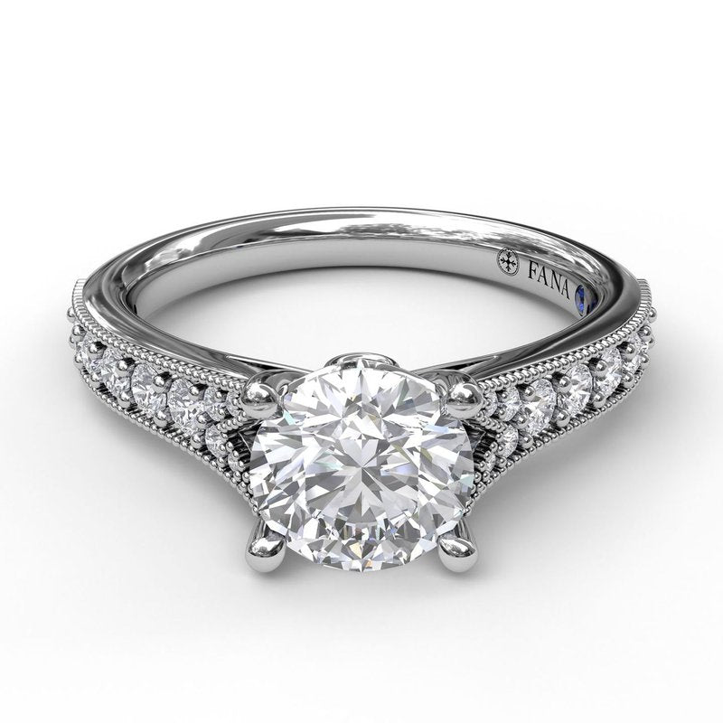 Classic Diamond Engagement Ring with Detailed Milgrain Band S3827 - TBird