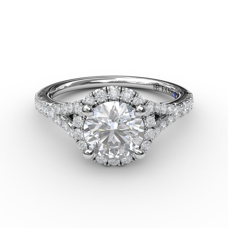 Classic Diamond Halo Engagement Ring with a Subtle Split Band S3843 - TBird