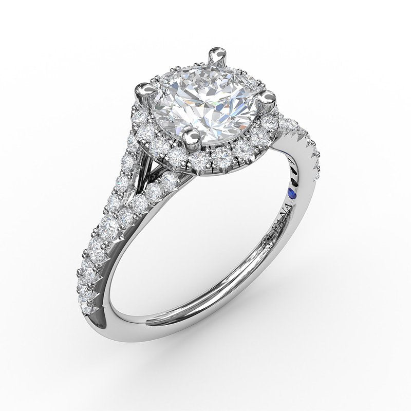 Classic Diamond Halo Engagement Ring with a Subtle Split Band S3843 - TBird