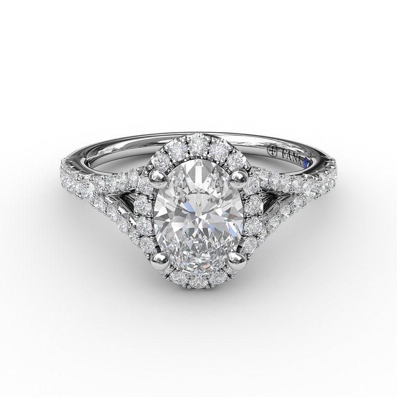 Classic Diamond Halo Engagement Ring with a Subtle Split Band S3845 - TBird