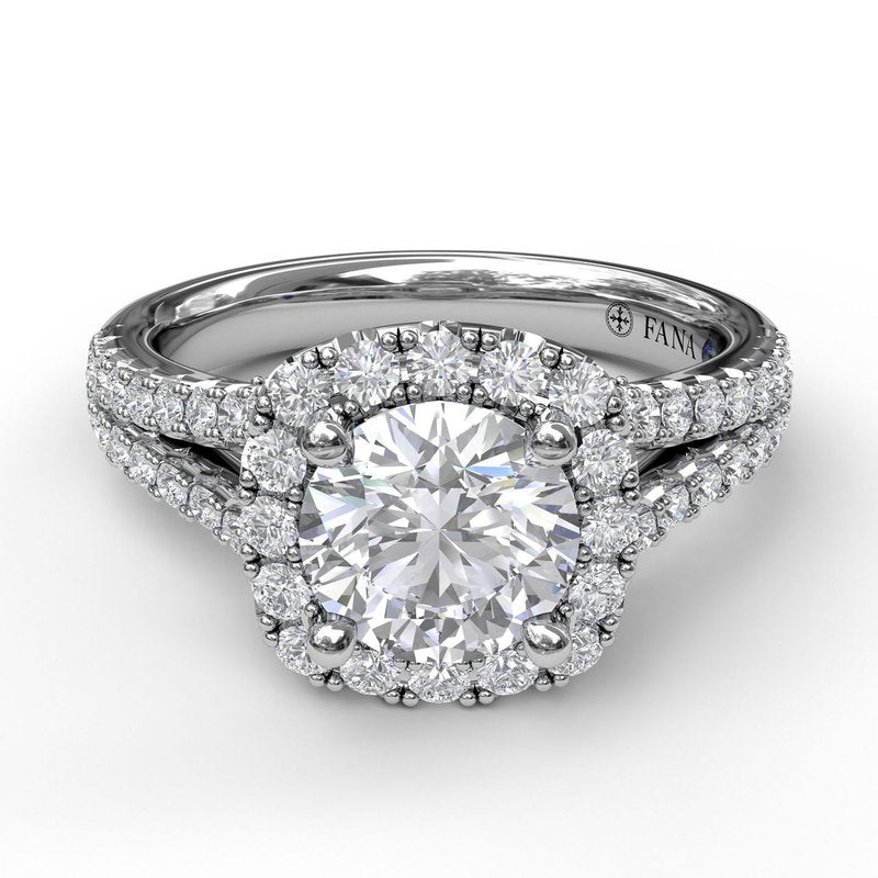 Cushion Halo Engagement Ring with a Diamond Encrusted Split Band S3891 - TBird