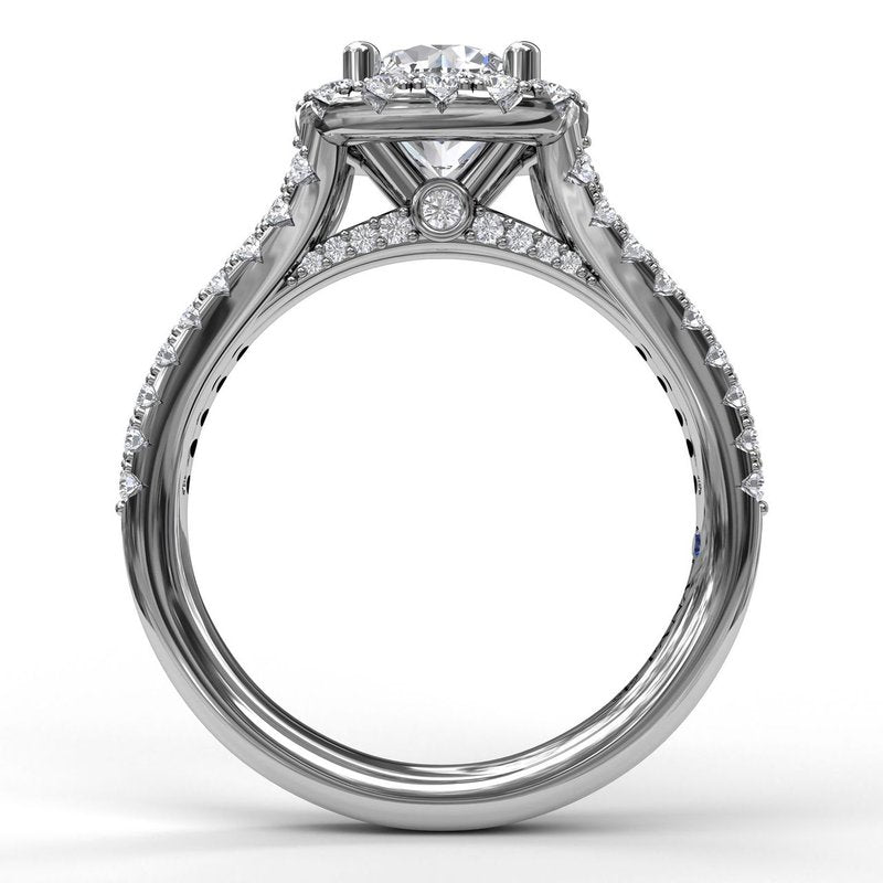 Cushion Halo Engagement Ring with a Diamond Encrusted Split Band S3891 - TBird