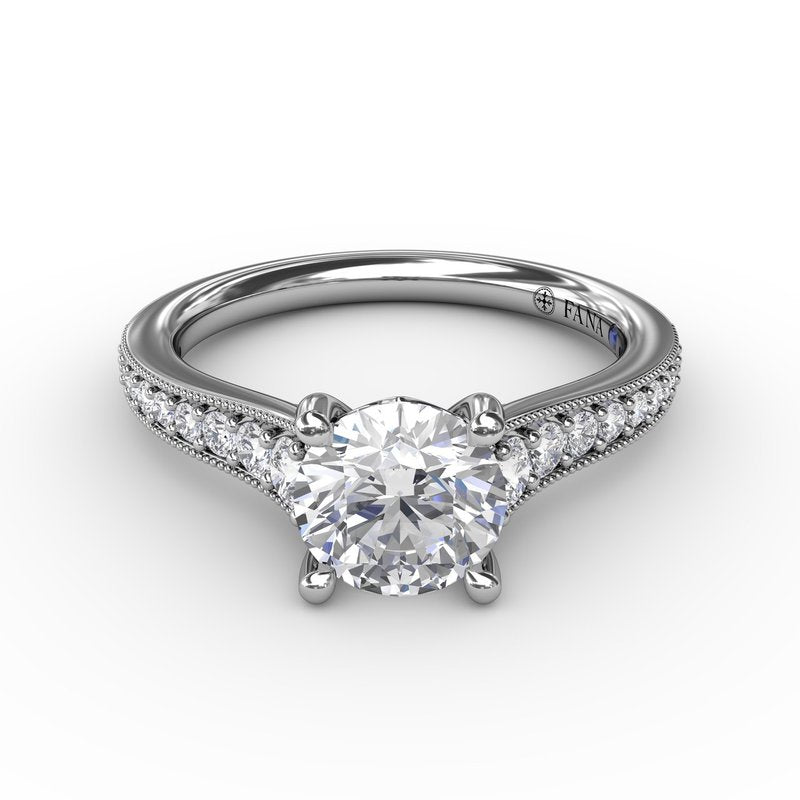 Classic Round Diamond Solitaire Engagement Ring With Milgrain Edge S4020 - TBird