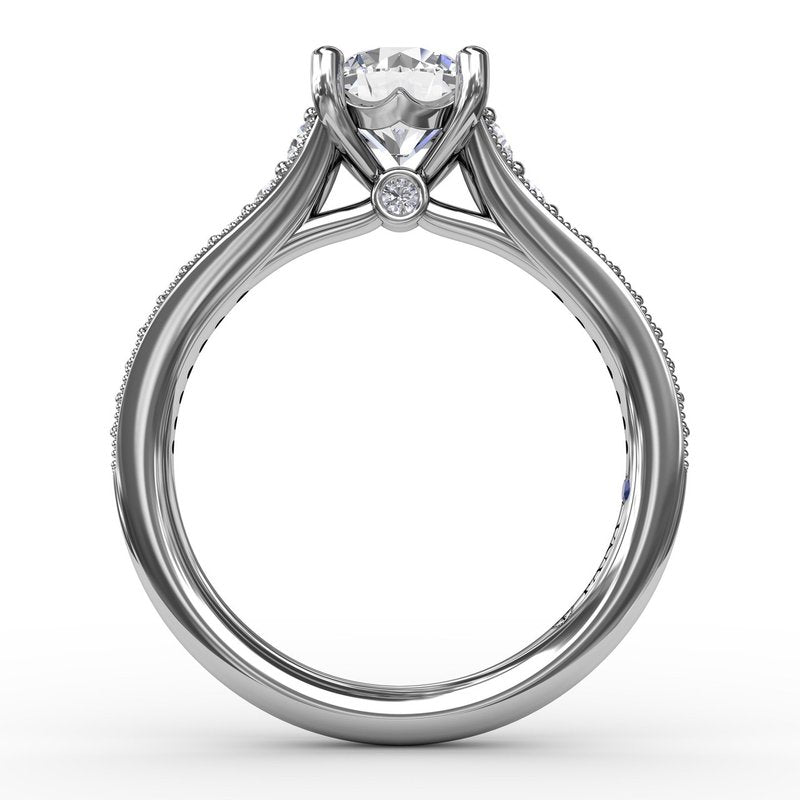 Classic Round Diamond Solitaire Engagement Ring With Milgrain Edge S4020 - TBird
