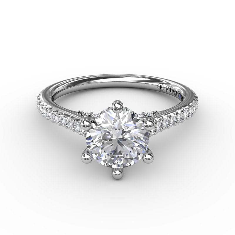 Six - Prong Round Diamond Engagement Ring with 1/2 Diamond Band S4022 - TBird