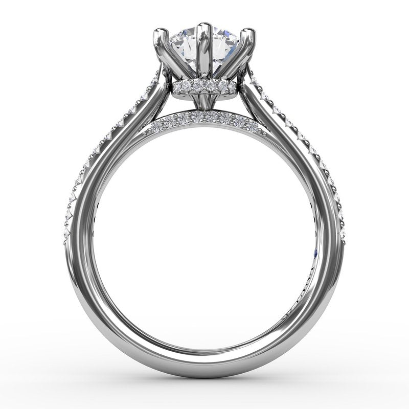 Six - Prong Round Diamond Engagement Ring with 1/2 Diamond Band S4022 - TBird