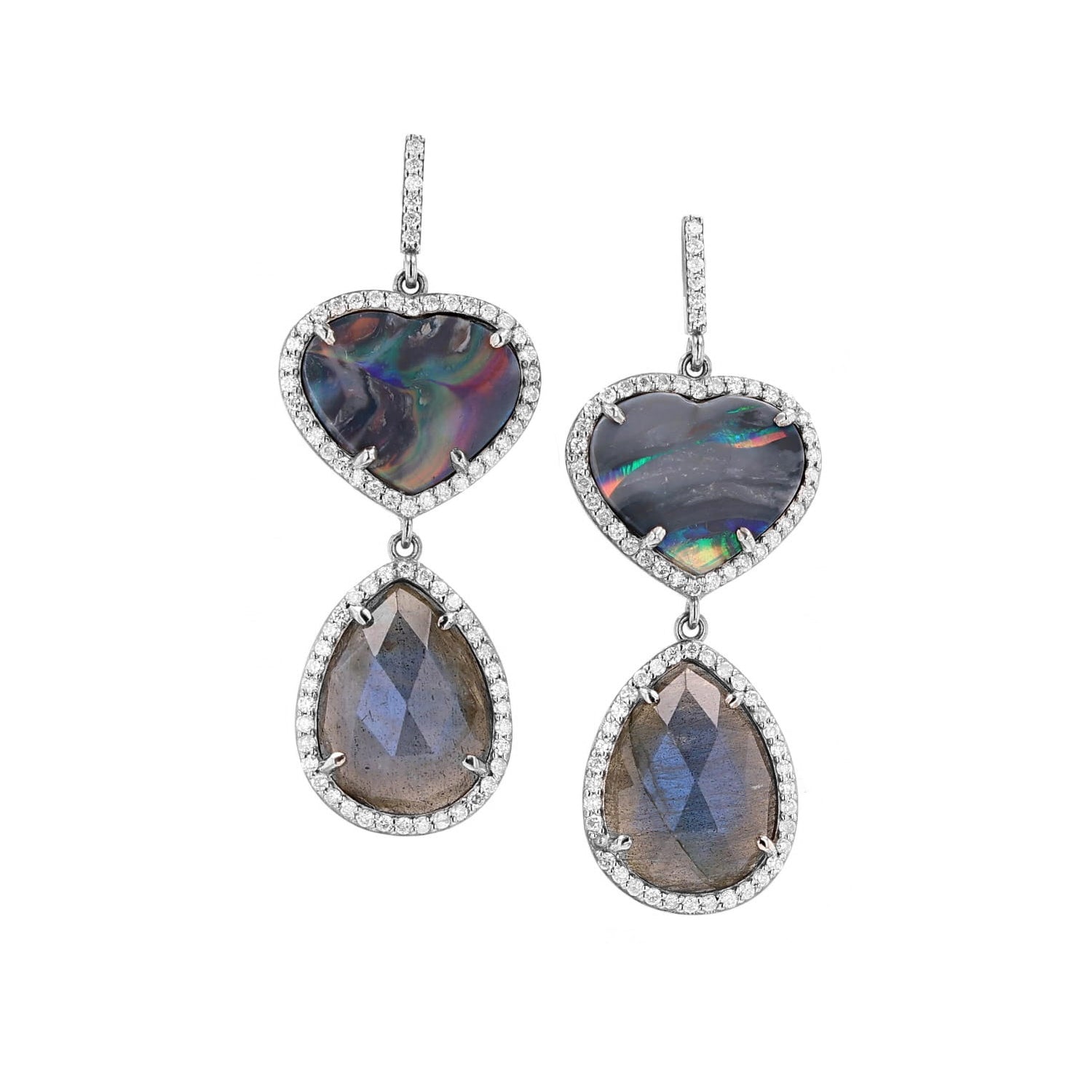 Opal Heart and Labradorite Double Drop Earrings  SE000055 - TBird