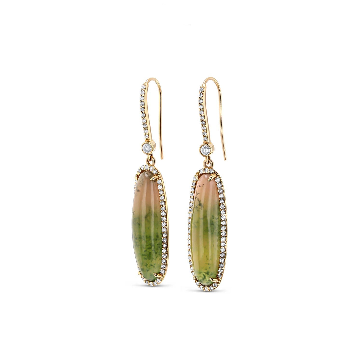 14k Bicolor Tourmaline Oval Drop Earrings on Diamond French Hooks  SEG00057 - TBird