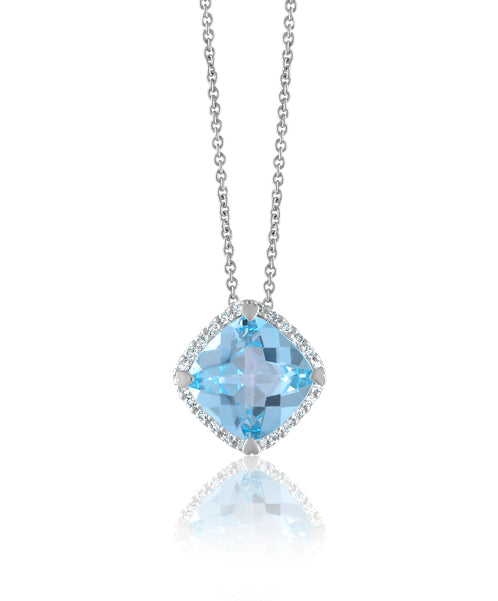 Sky Blue Topaz Mini Cushion Pendant with Diamonds 338-JSA