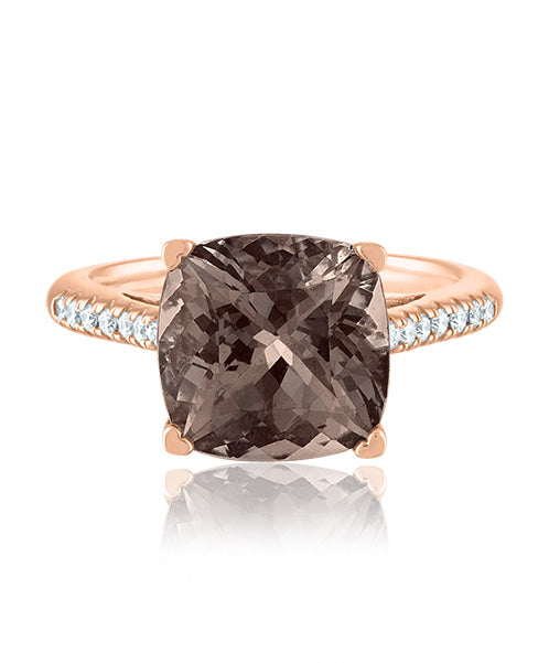 Smoky Quartz Cushion Shaped Ring with Diamonds 305-JSA