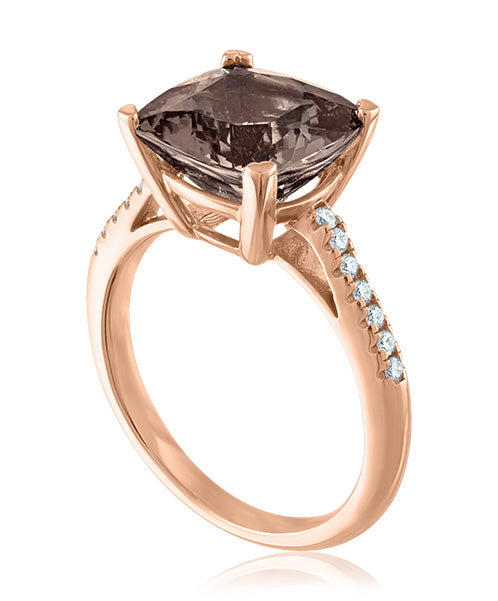 Smoky Quartz Cushion Shaped Ring with Diamonds 305-JSA