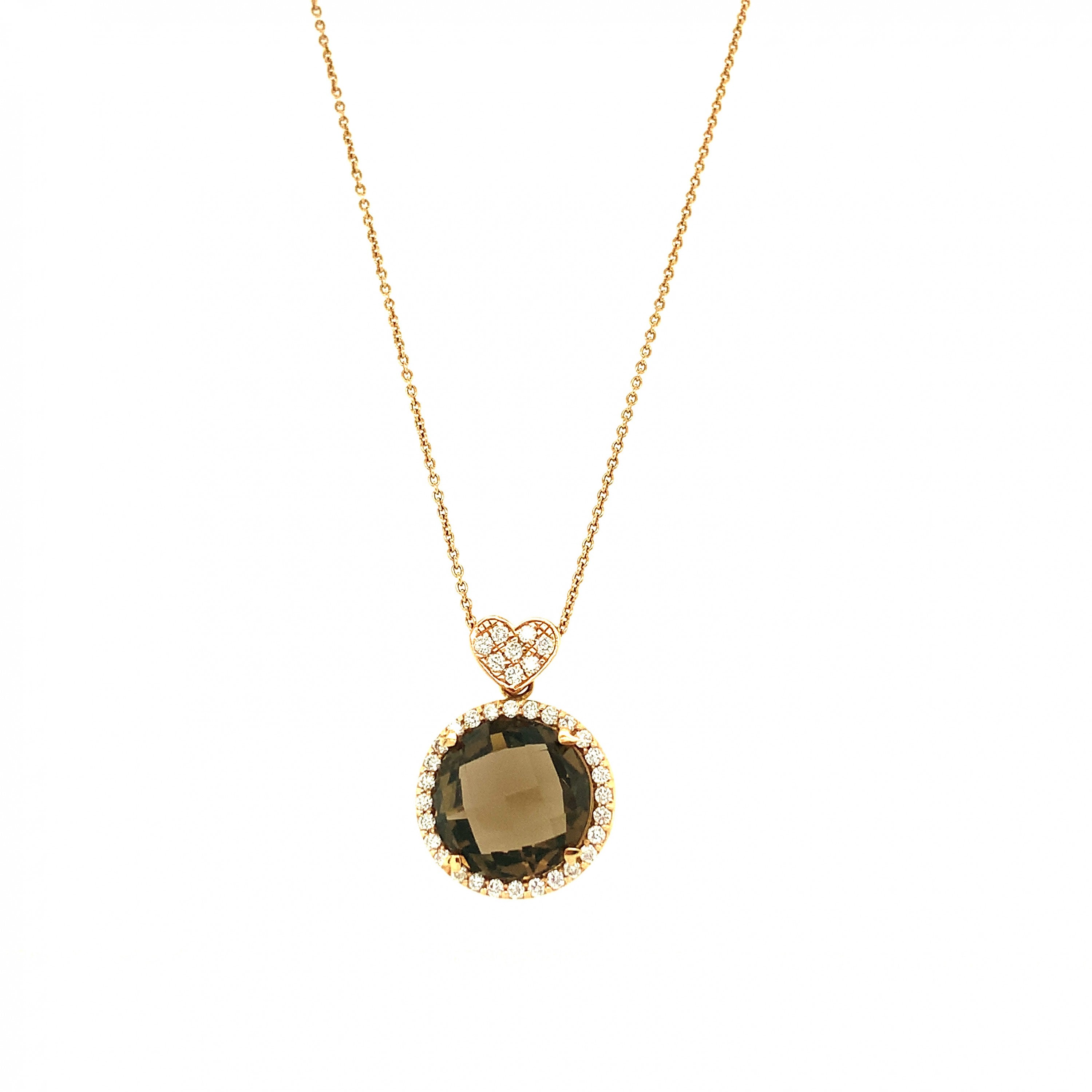 Smoky Quartz Mini Round Pendant with Diamonds 355-JSA