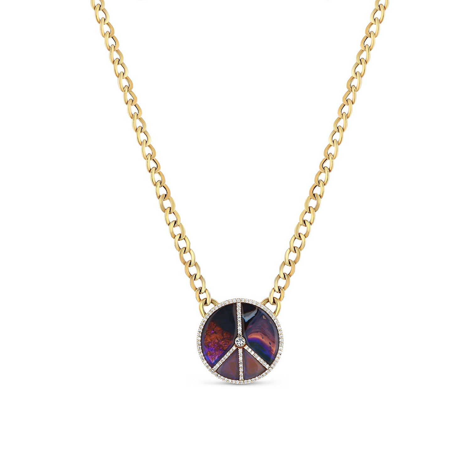 14k Gold Opal & Diamond Peace Sign Necklace - 18"  SNG00099 - TBird
