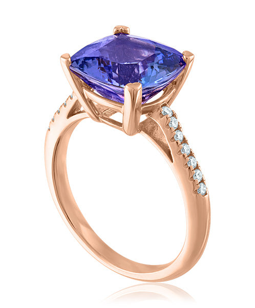 Tanzanite Cushion Ring with Diamonds 302-JSA