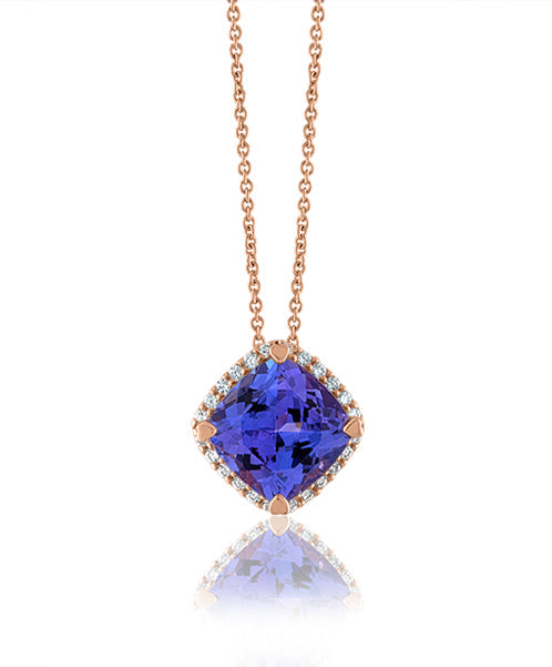 Tanzanite Cushion Shaped Pendant with Diamonds 301-JSA