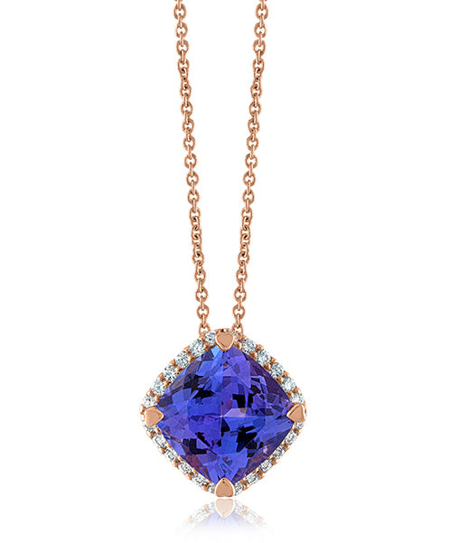 Tanzanite Cushion Shaped Pendant with Diamonds 301-JSA