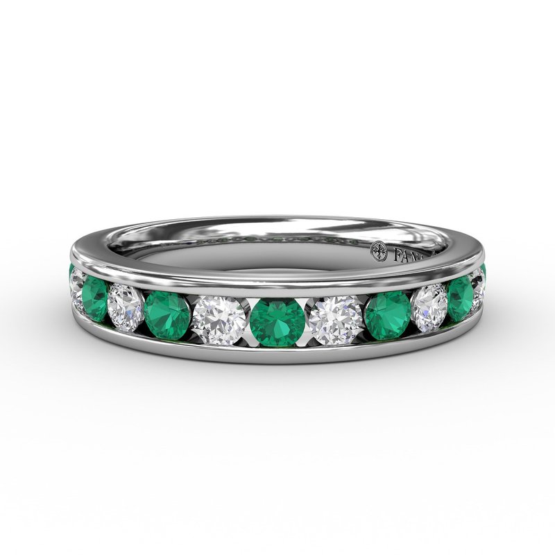 Single Row Emerald and Diamond Band W7021E - TBird