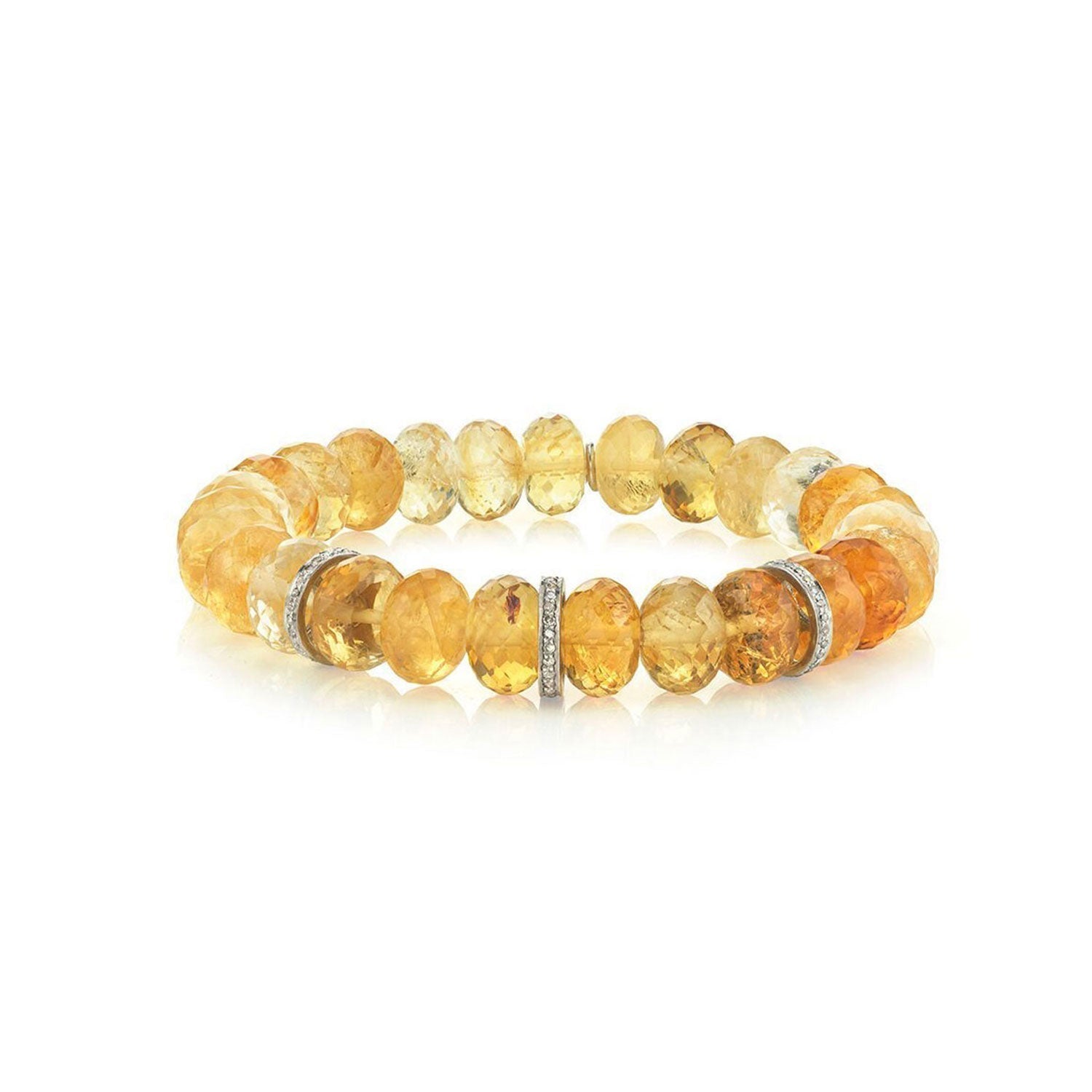 Citrine Beaded Bracelet with 3 Diamond Rondelles - 10mm B0001557 - TBird