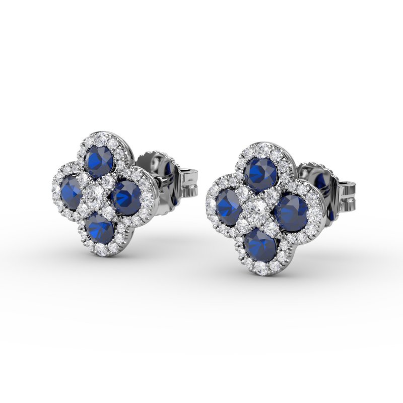 Endless Bliss Sapphire and Diamond Cluster Studs ER1643S - TBird