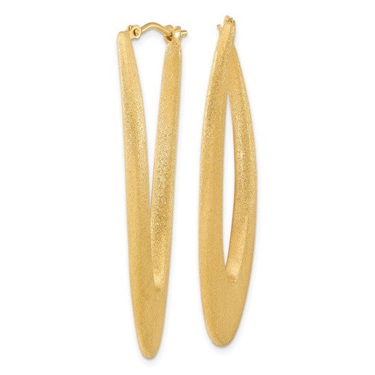 Sterling Silver Gold-plated Elongated Brushed Oval Hoops