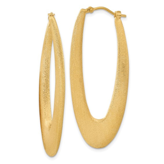 Sterling Silver Gold-plated Elongated Brushed Oval Hoops