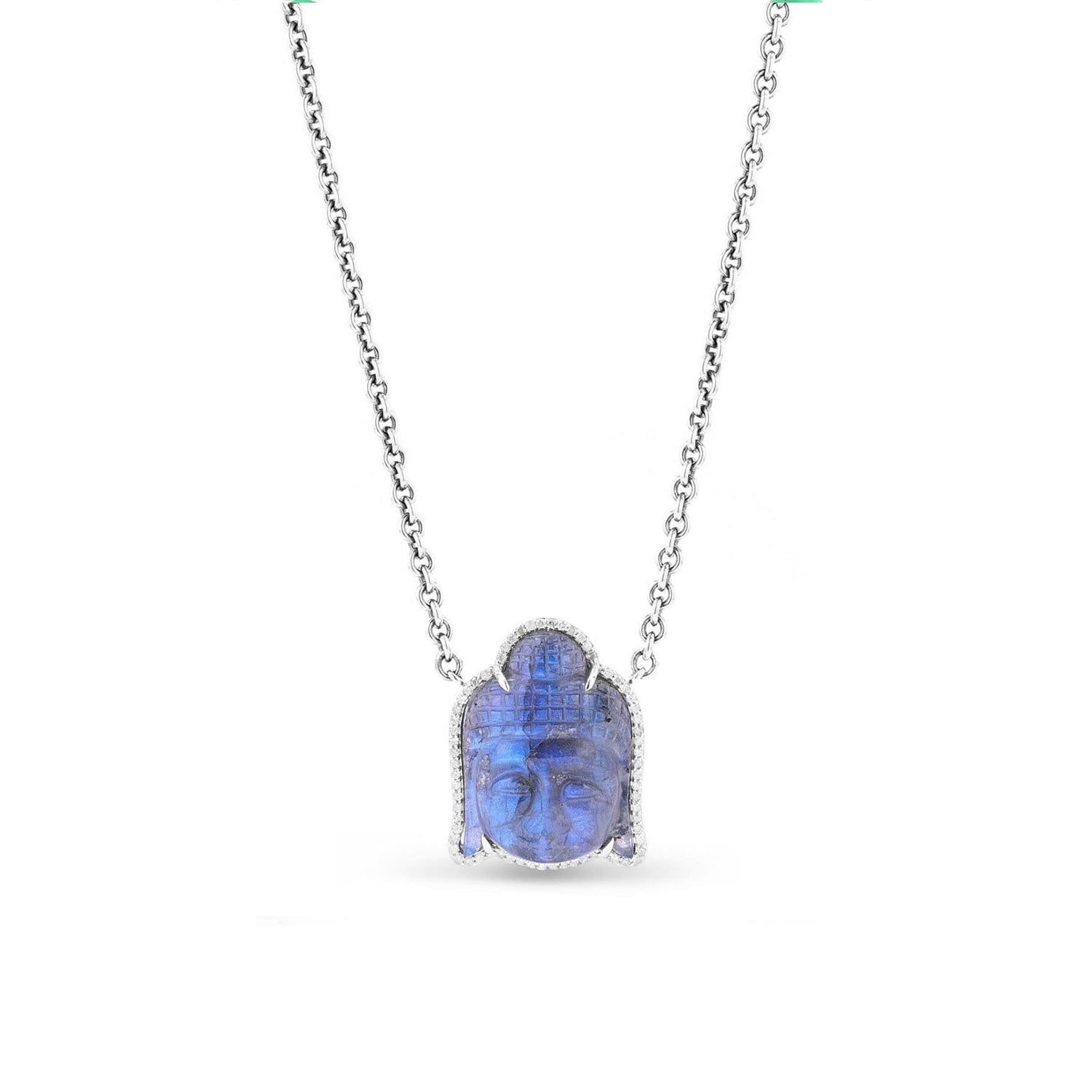 Blue Labradorite and Diamond Buddha Pendant Necklace - 19"  N0002685 - TBird