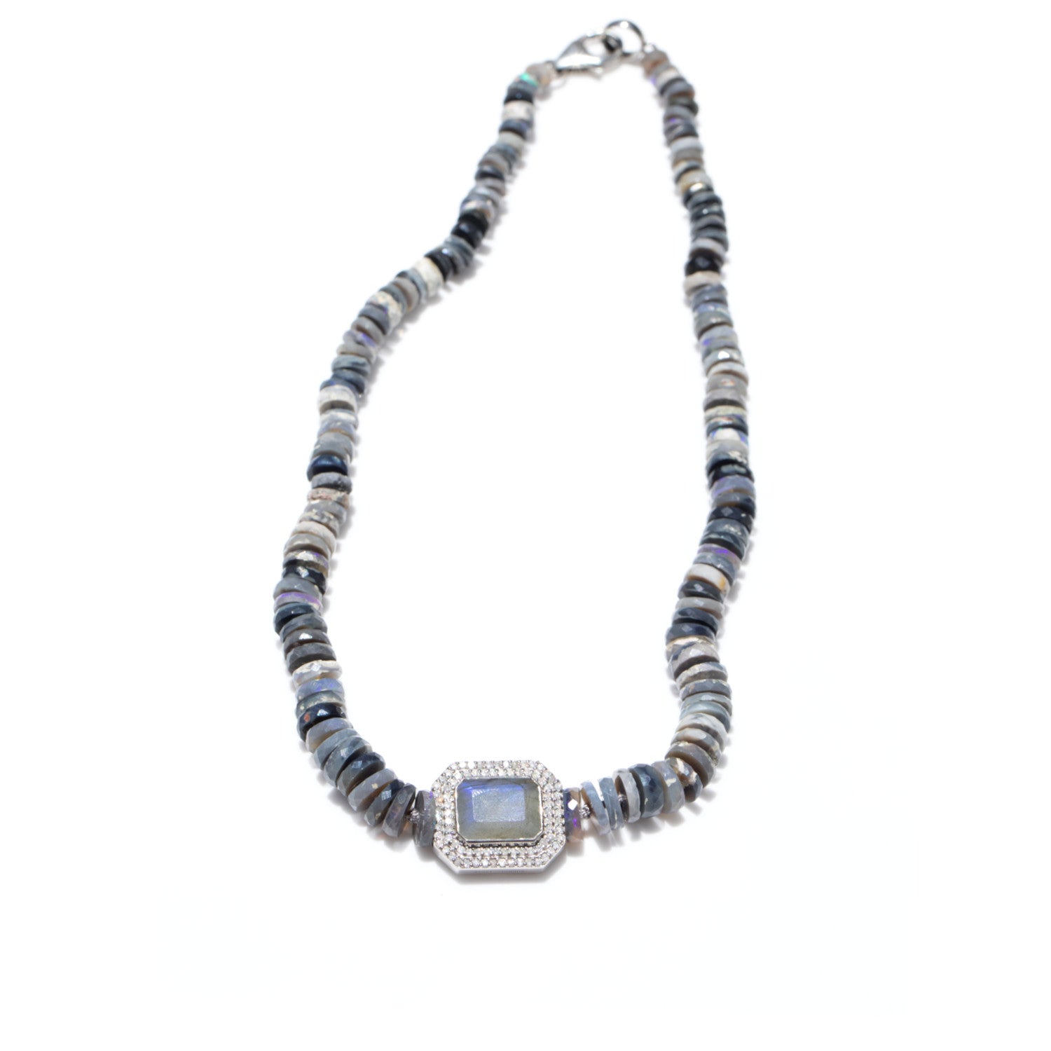 Australian Opal Hand Knotted Necklace with Labradorite Center Stone N0003058 - TBird